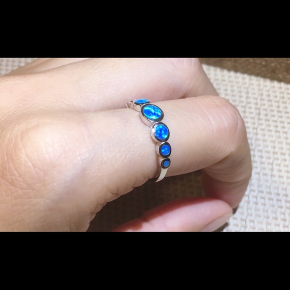 Opal ring band sterling silver ring with gemstone - Picture 2 of 5